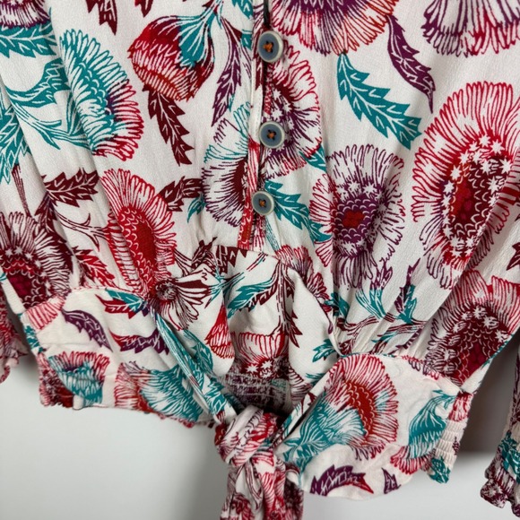Tugboat Anthropologie Saraya Floral‎ Tie Front Blouse Size Small Multicolor Boho - Picture 3 of 12